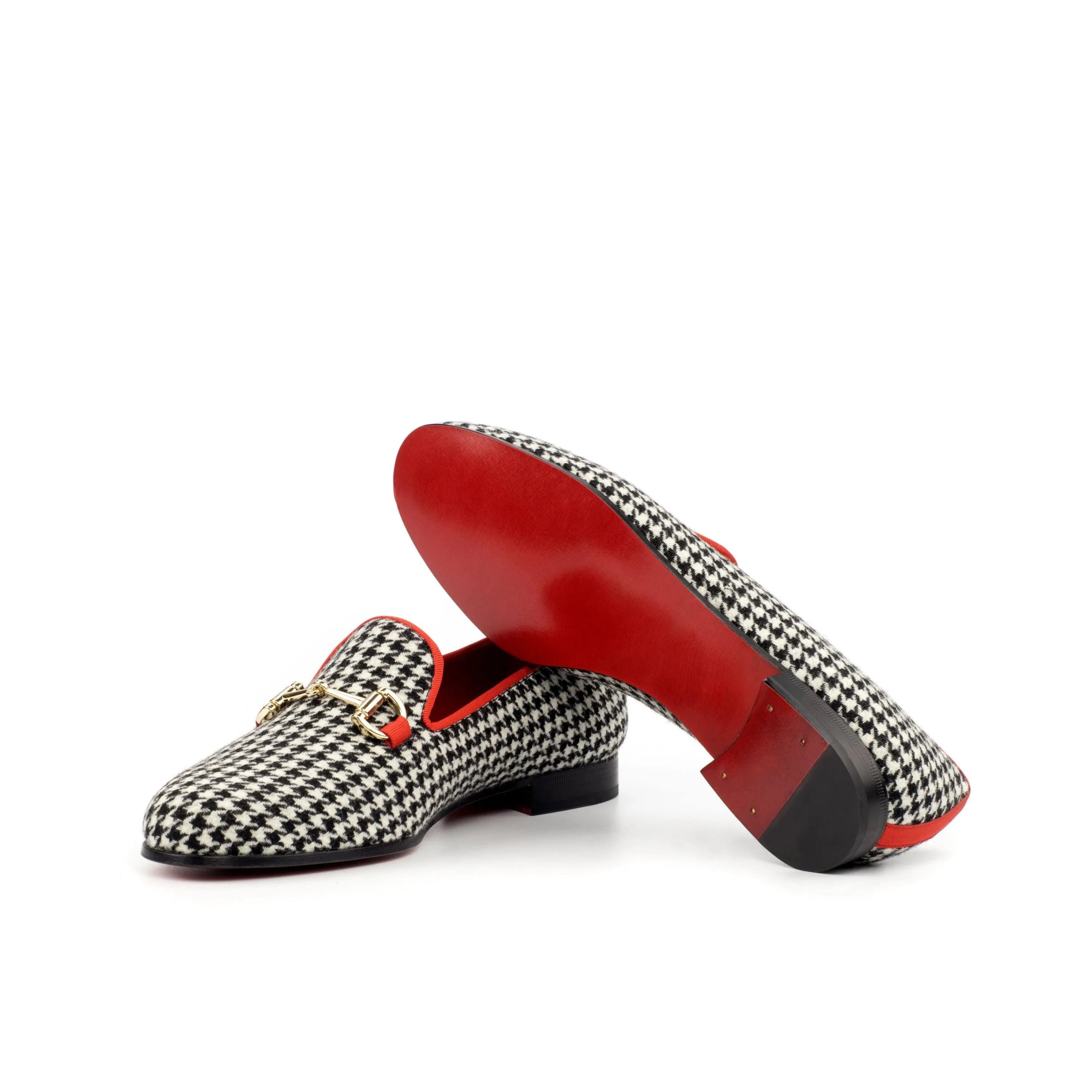 Houndstooth patterned Vogue Audrey Slipper II loafers with stylish red soles