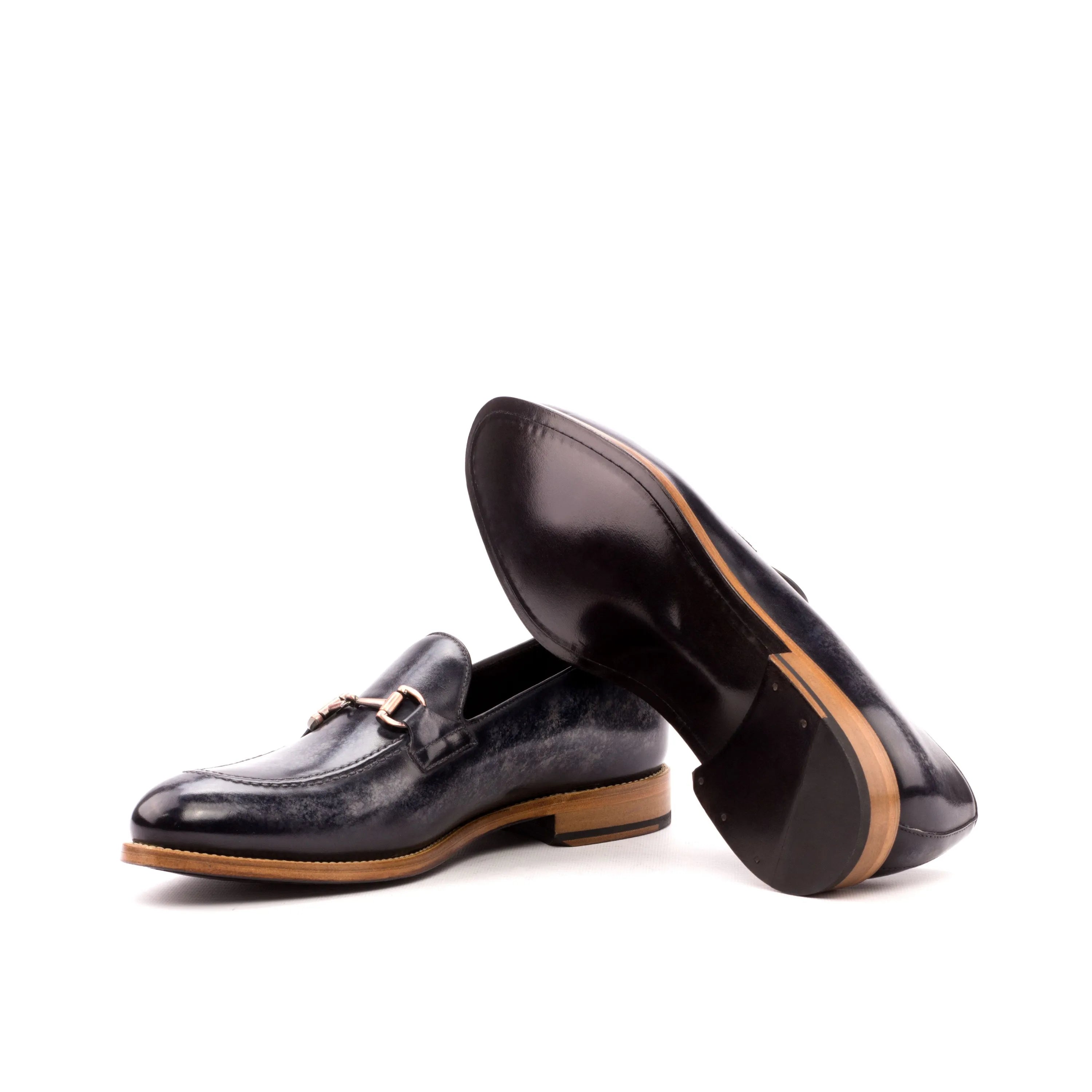 Dark leather loafers showcasing the elegant Vosko Patina design for sophisticated style
