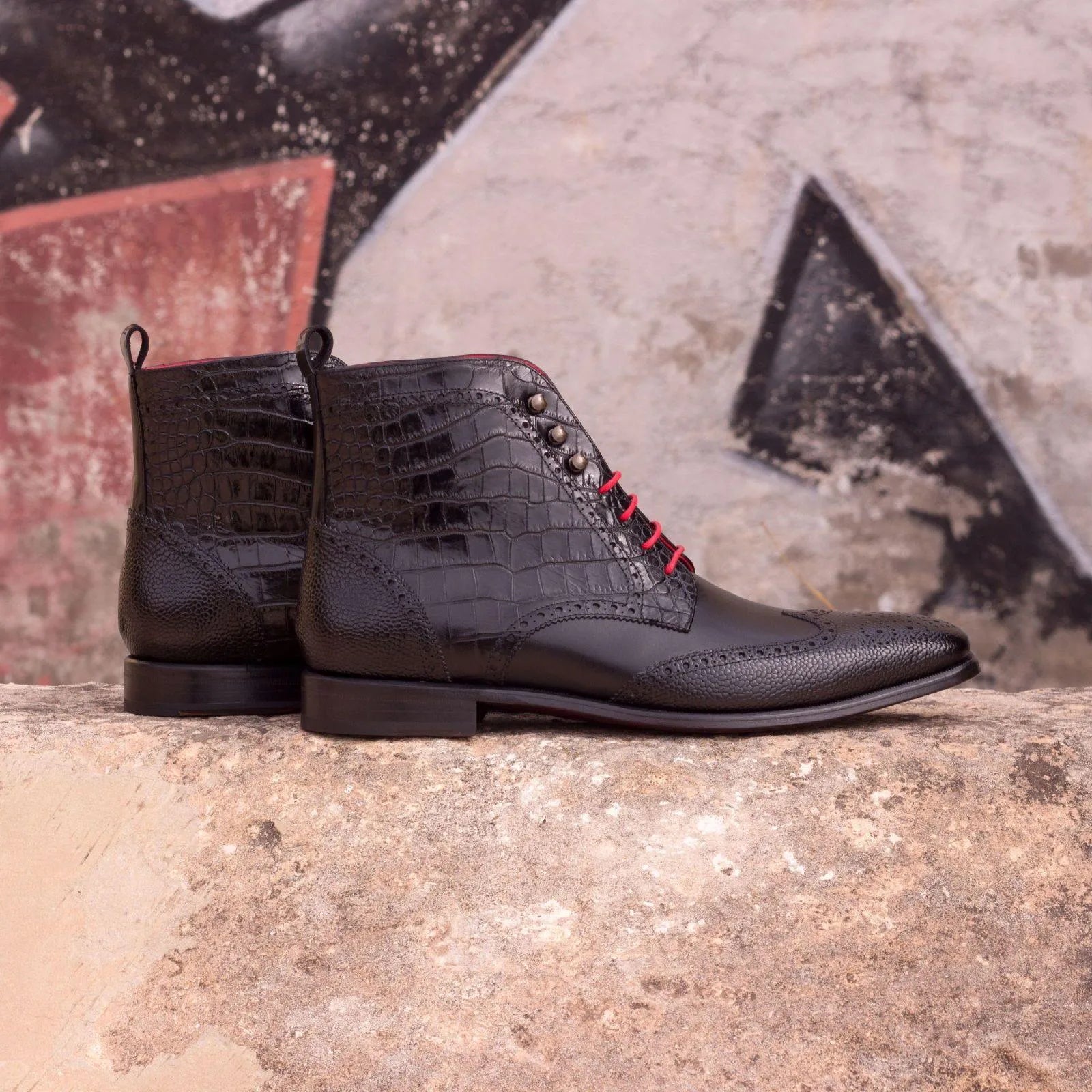 Black leather lace-up W Military Brogue Boots showcasing classic military brogue style