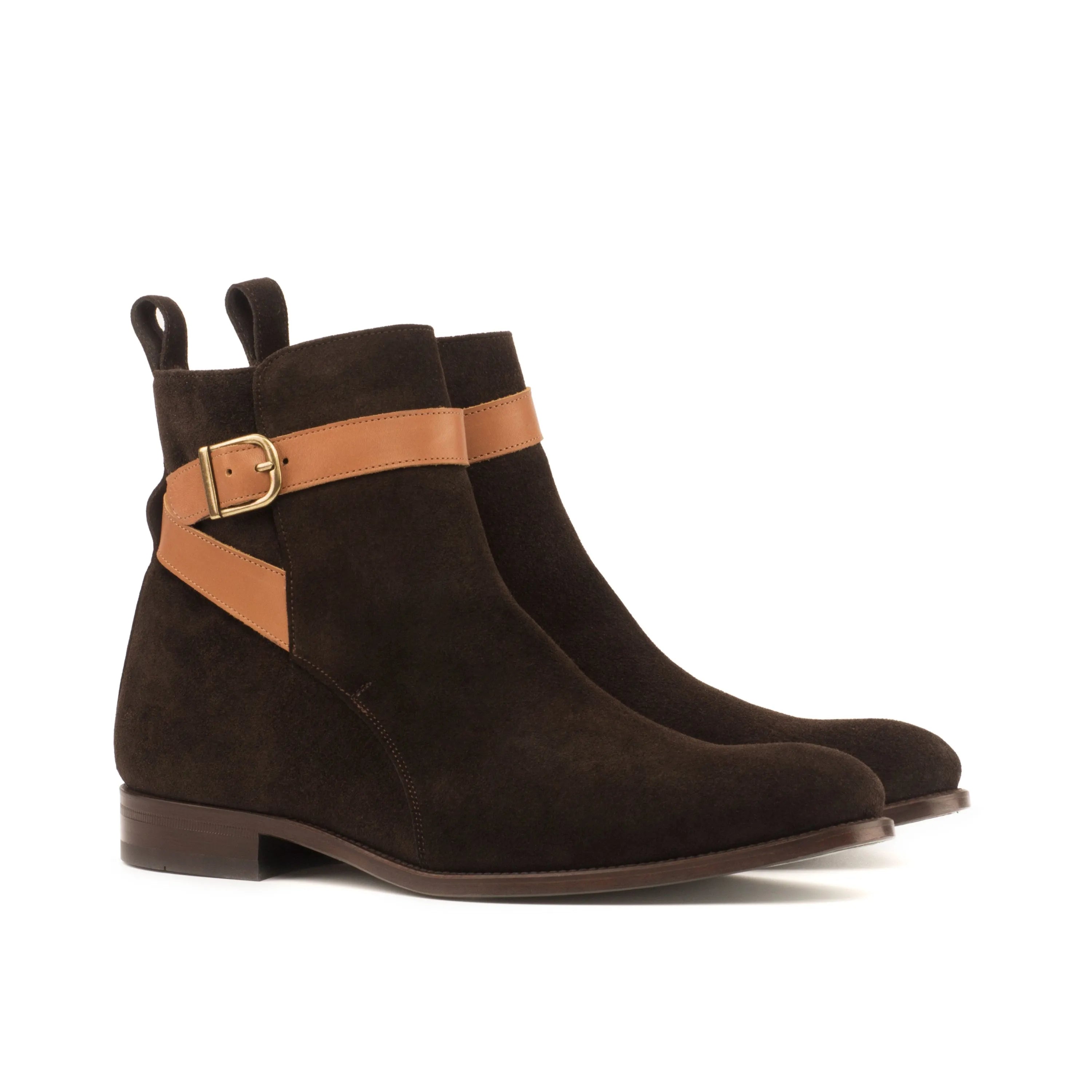 Brown suede Wapasha Jodhpur Boots featuring a stylish tan strap for versatile wear