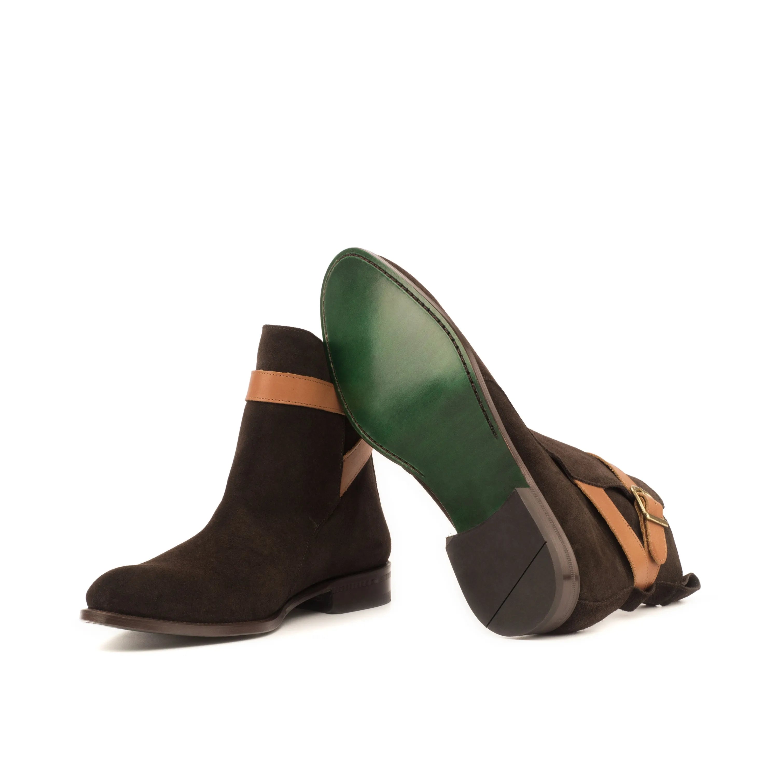 Brown suede Wapasha Jodhpur Boots featuring tan straps for a stylish look