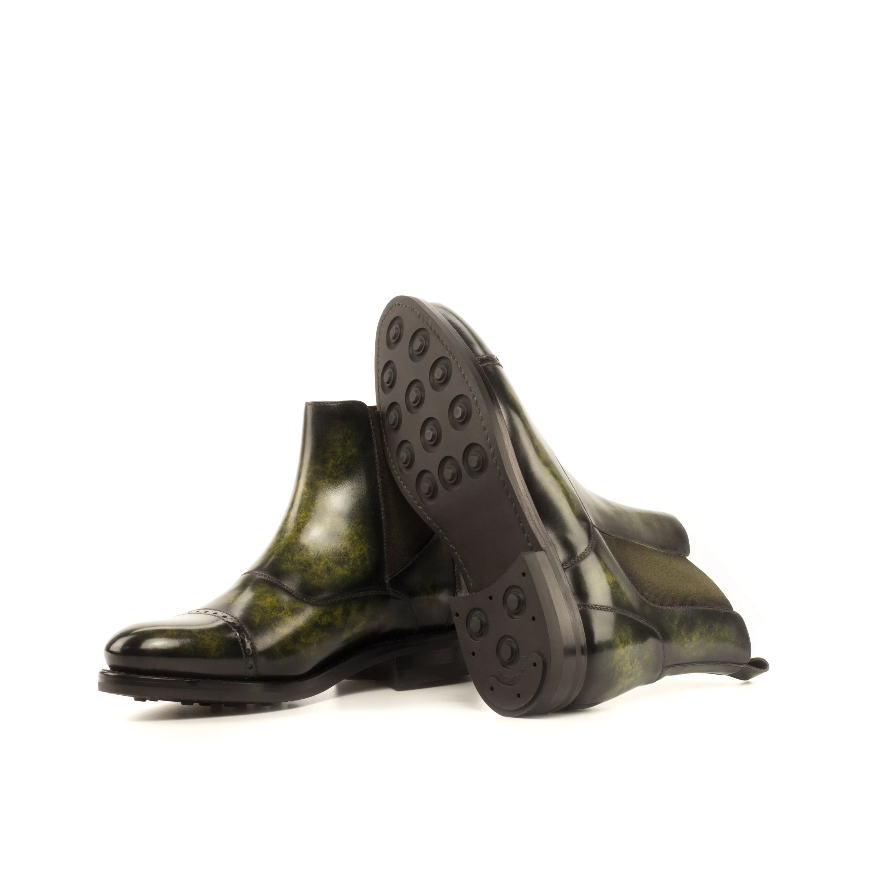 Green leather Wardon Patina Chelsea Boots, stylish and versatile footwear choice