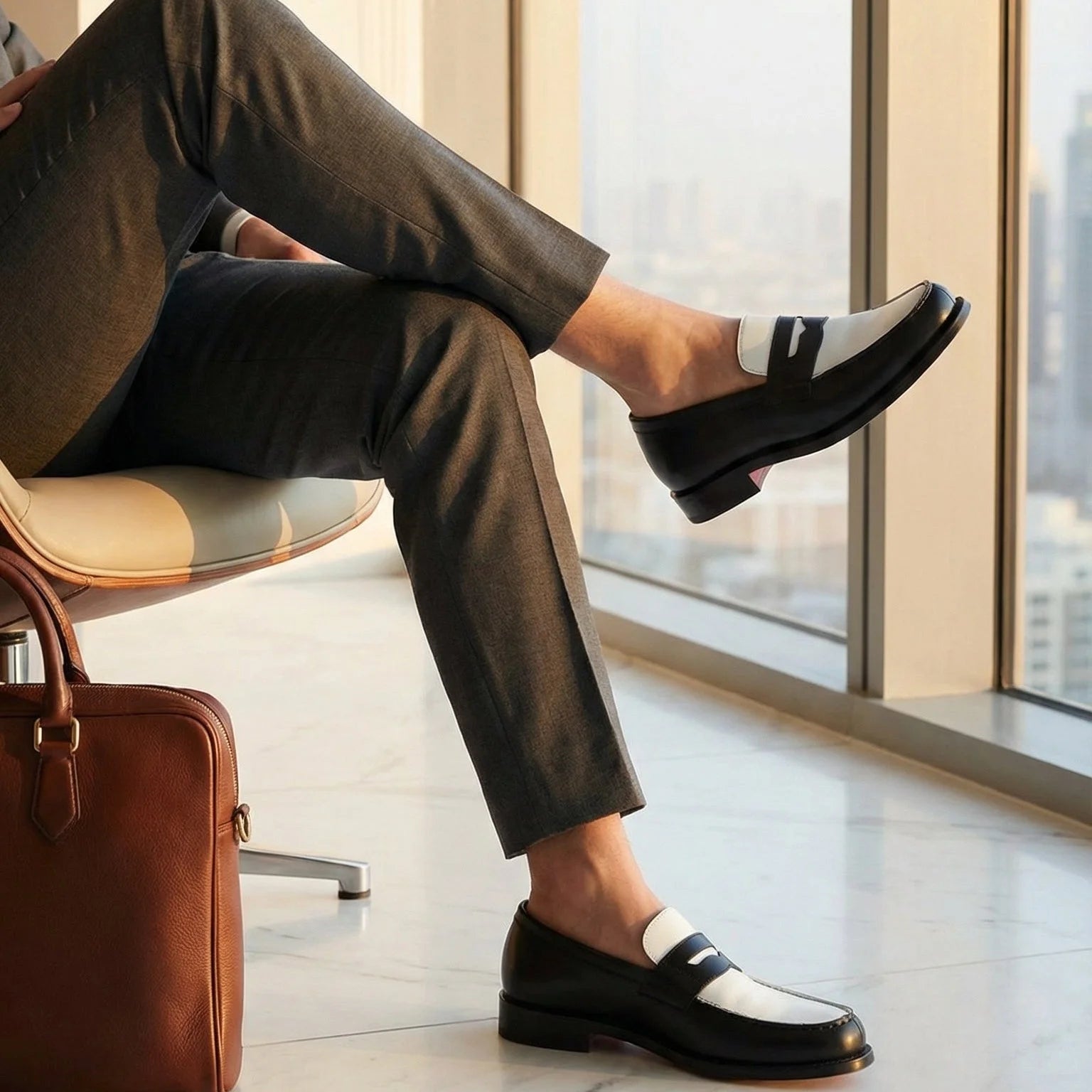 Classic black and white WednesdayOne penny loafers in luxe Italian calf leather