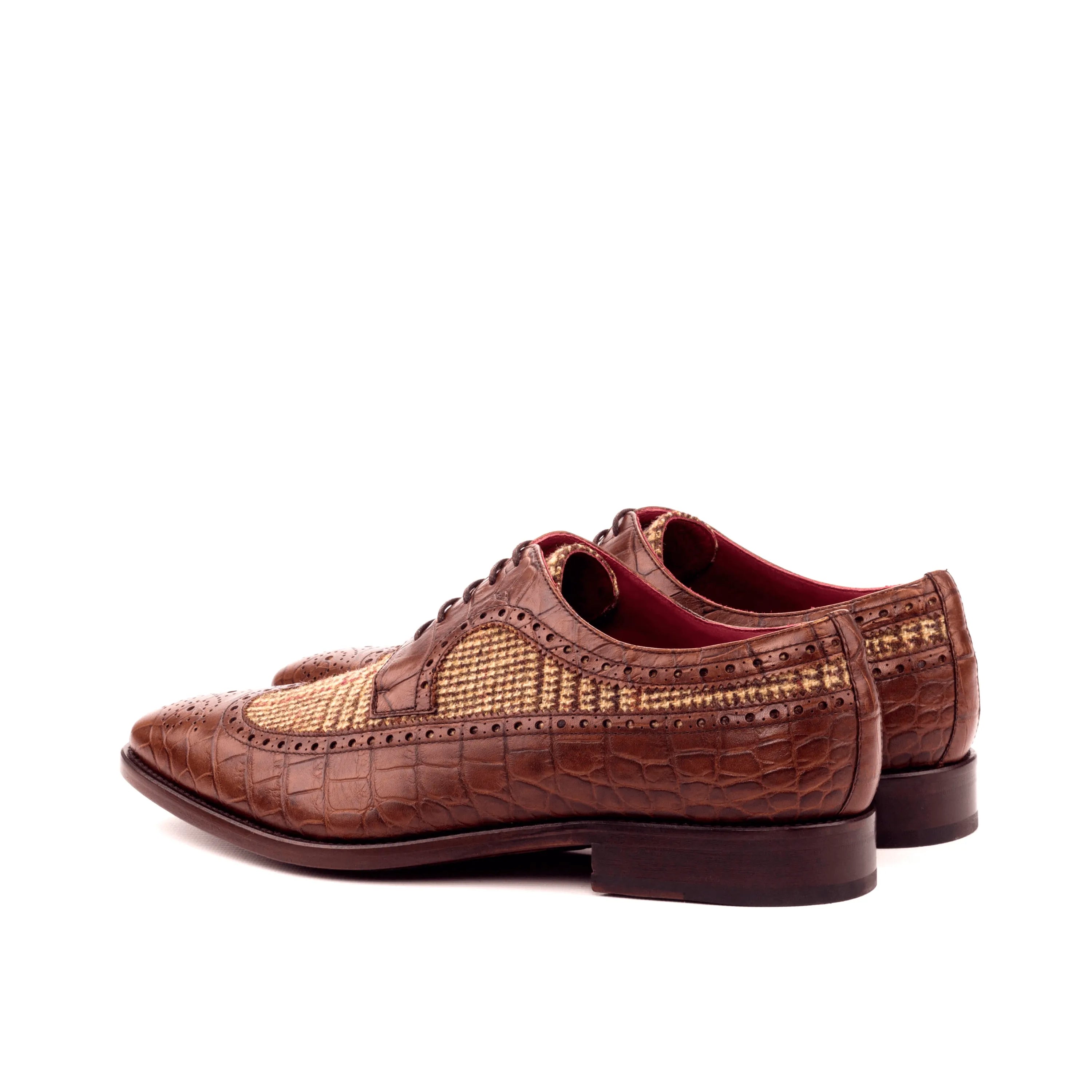 Brown leather and woven Weekend Longwing Blucher II long wingtip blucher shoes