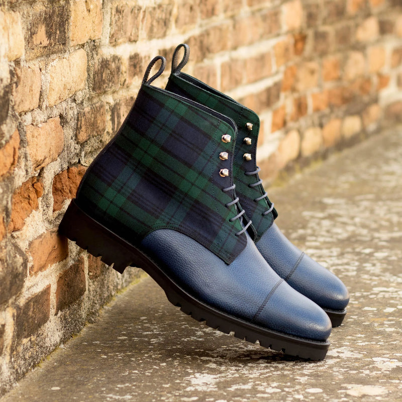 Blue and plaid Willy Jumper Boots II showcasing stylish ankle boot design