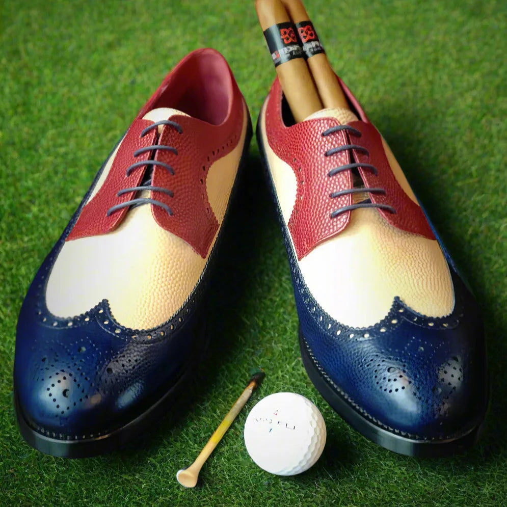 Classic Winsconsin Longwing Blucher Golf Shoes in pebble Italian leather