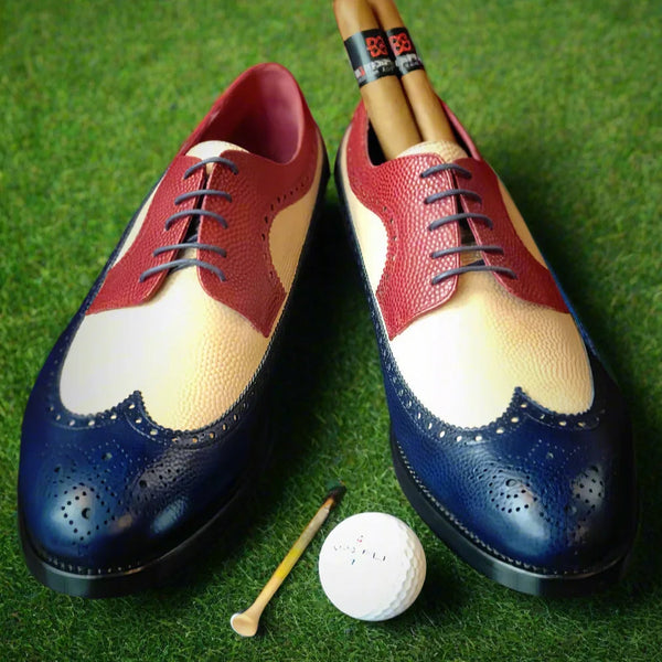 Classic Winsconsin Longwing Blucher Golf Shoes in pebble Italian leather