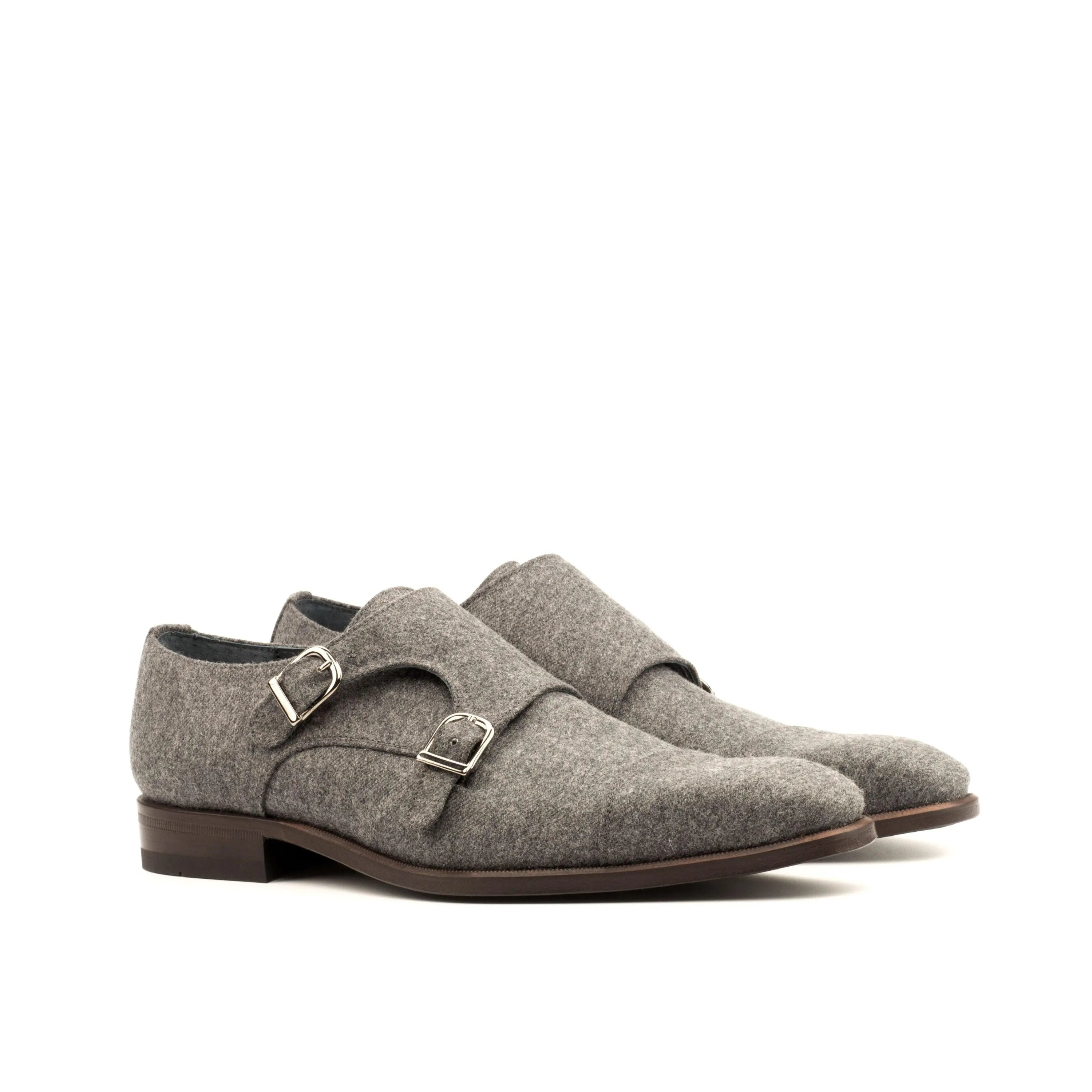 Gray Wiyot Double Monk II shoes featuring stylish double monk strap design