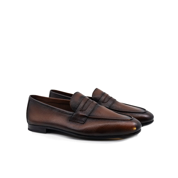 Wolda Flex Slip brown leather penny loafers with black rubber soles