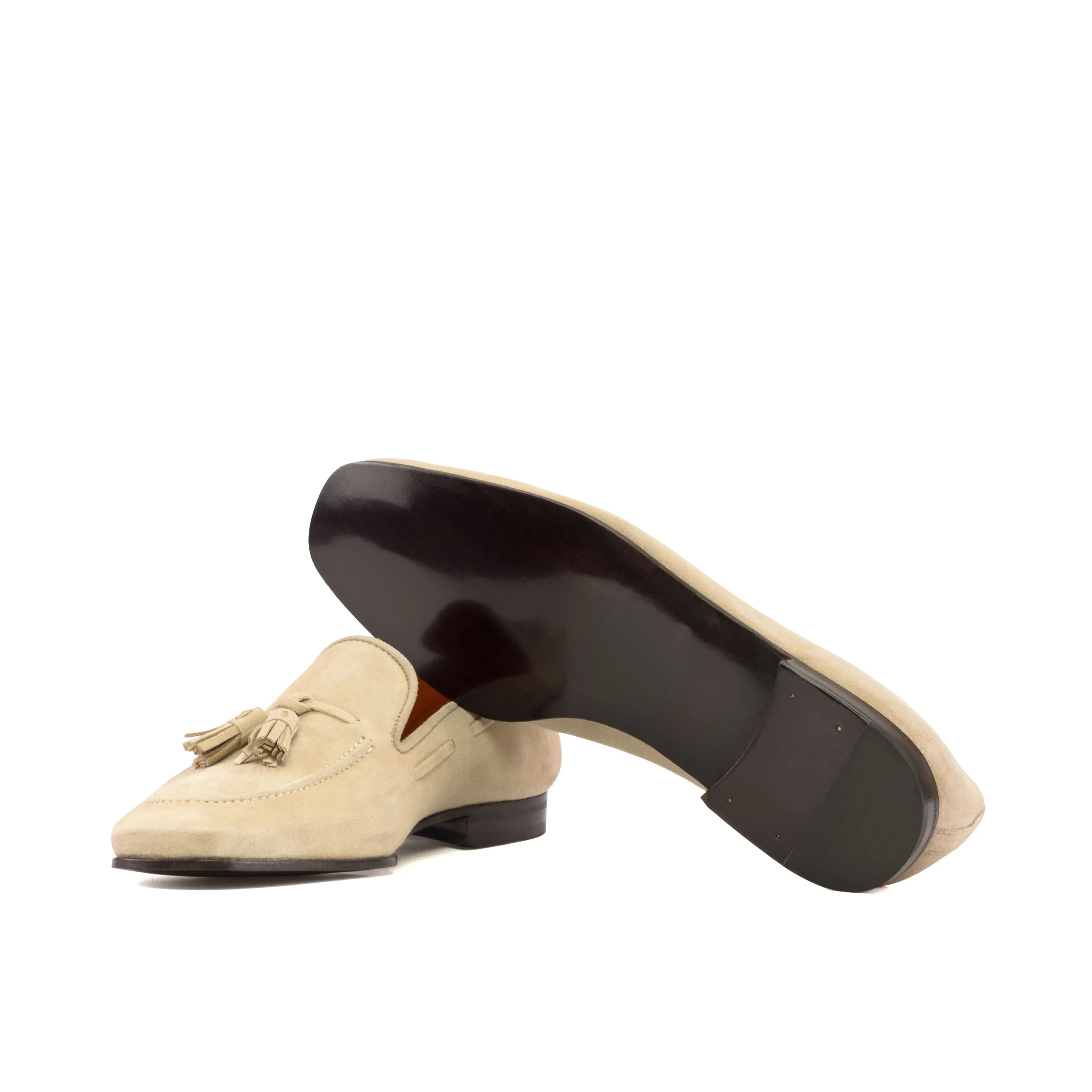 Beige suede tassel loafers from the Xavier Drake Slipon II collection