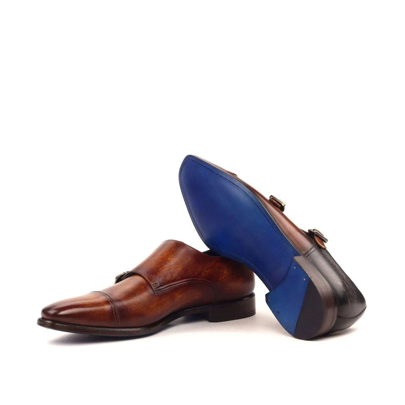 Brown leather double monk shoes from XO Double Monk Patina II collection