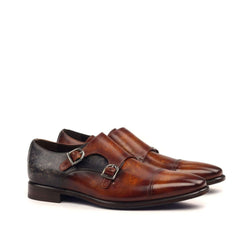 Brown leather double monk patina shoes named XO Double Monk Patina, showcasing elegance