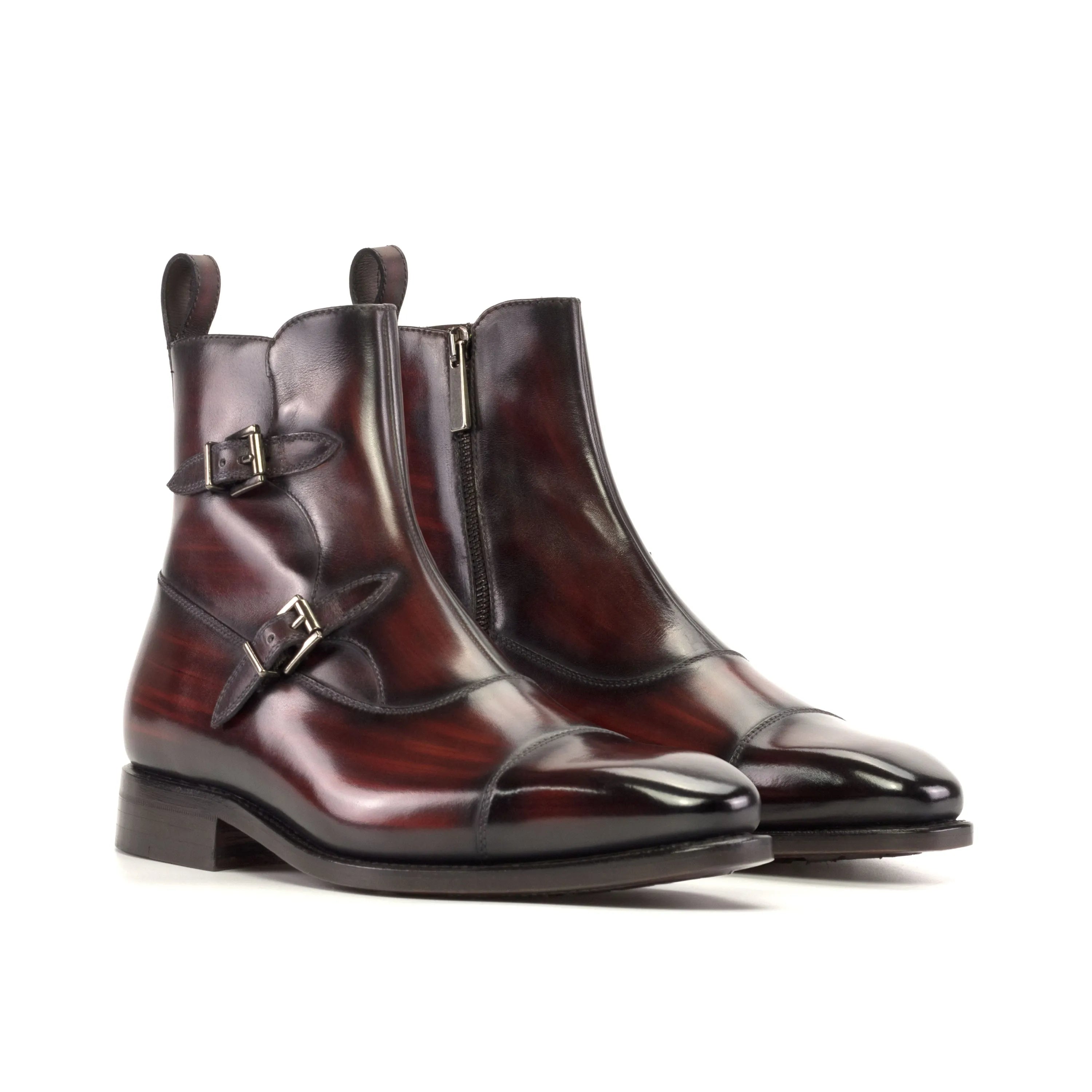 Burgundy leather Xzon Octavian Patina Boots for stylish men’s footwear options