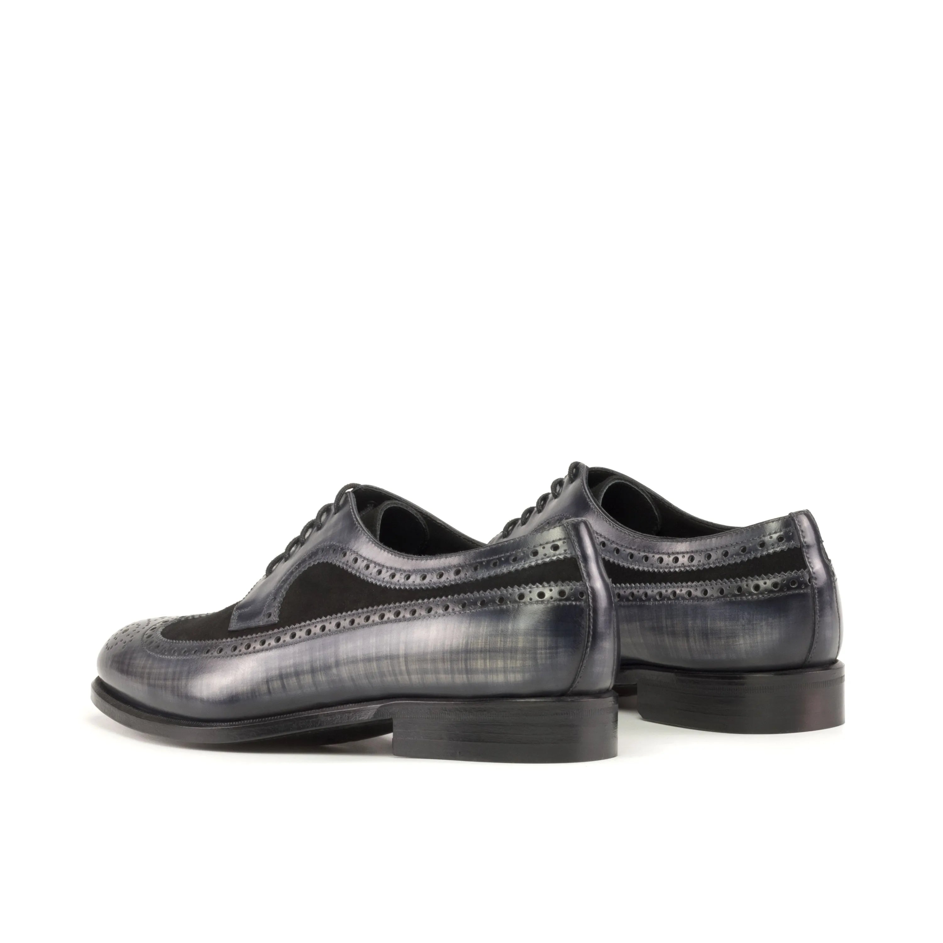 Gray leather York Patina Longwing Blucher shoes featuring classic wingtip design
