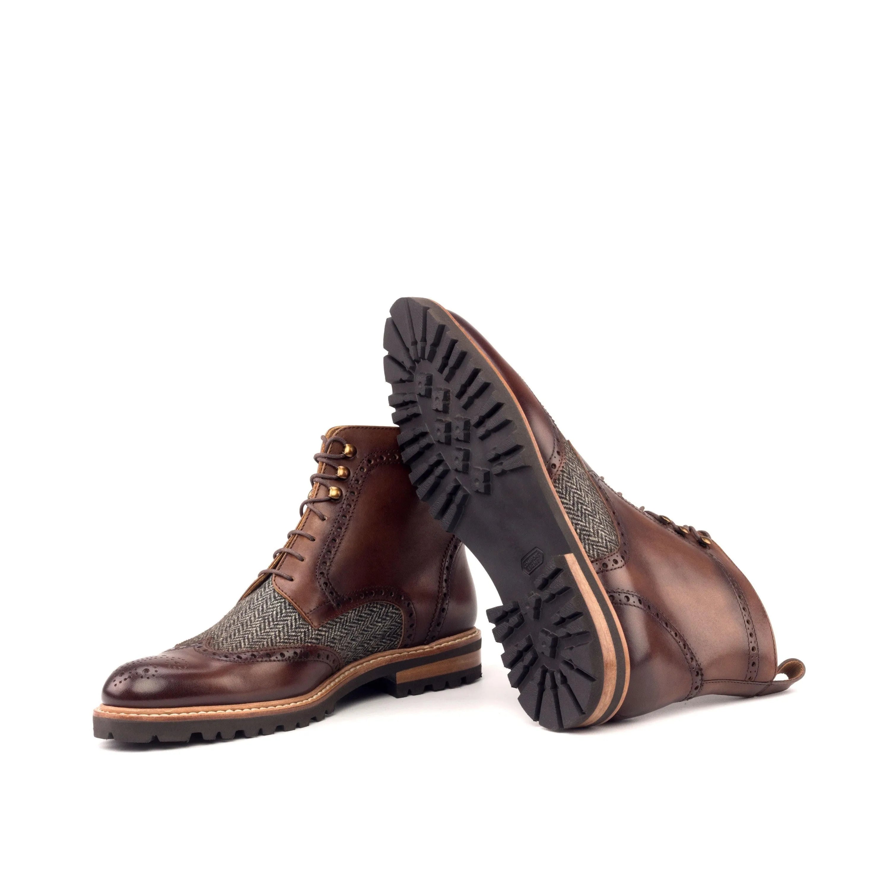 Brown leather and tweed boots of Z Ladies Military Brogue II for stylish, durable footwear