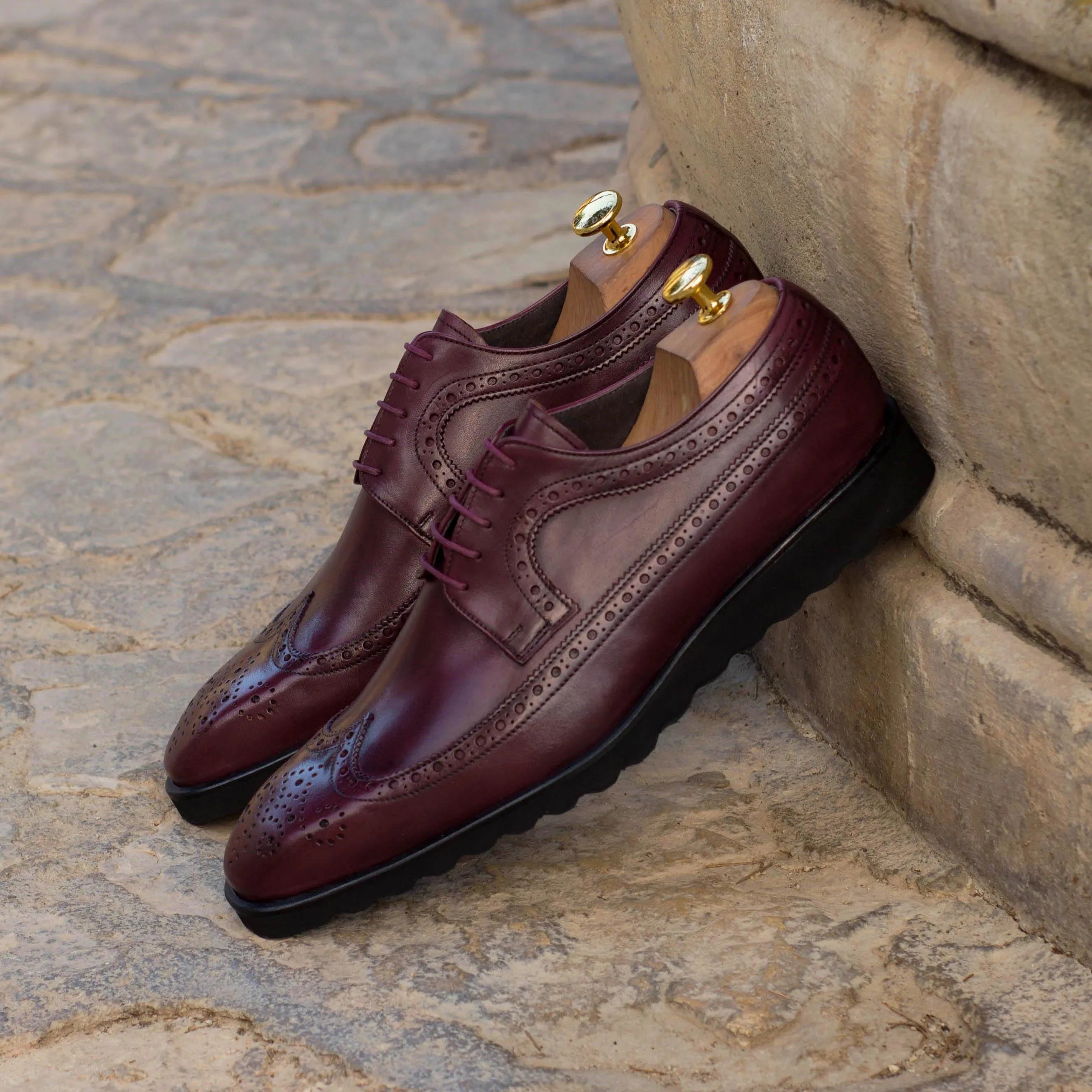 Burgundy leather long wingtip blucher shoes from Zonta Longwing Blucher II collection